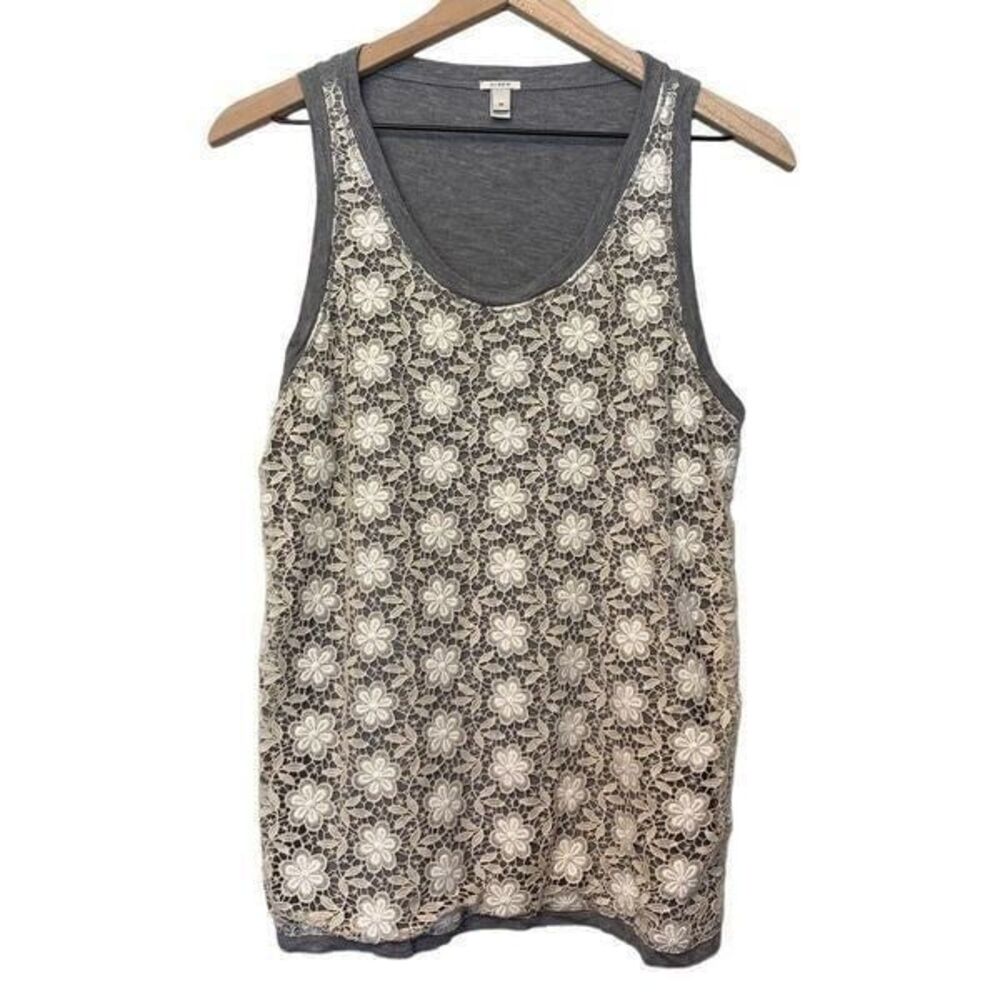 J. Crew Medium Gray White Floral Lace Tank Top Sleeveless Shirt